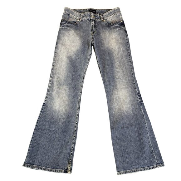 Vtg Y2k 90s Flared Jeans Women’s Sz 10 Whiskering Faded Distressed Worn Bootcut - Picture 1 of 11